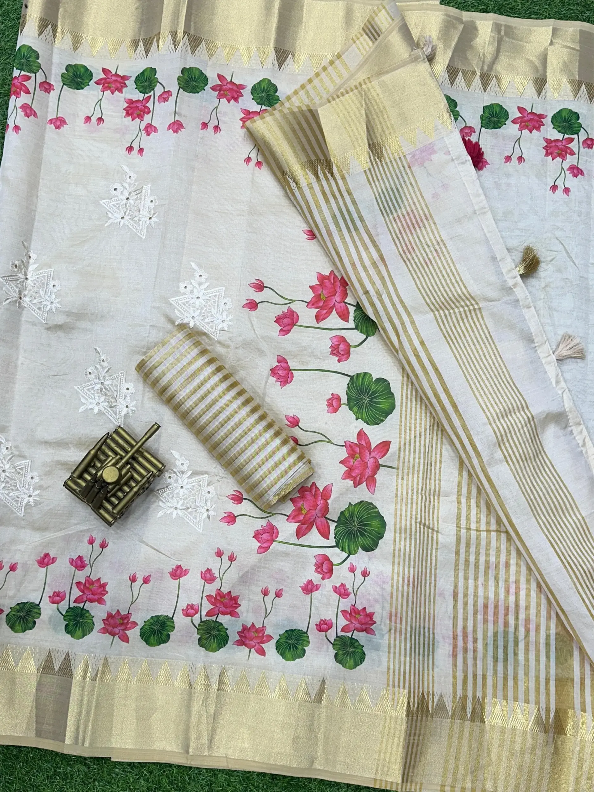 Silk Saree with Floral and emboidery work - Image 3