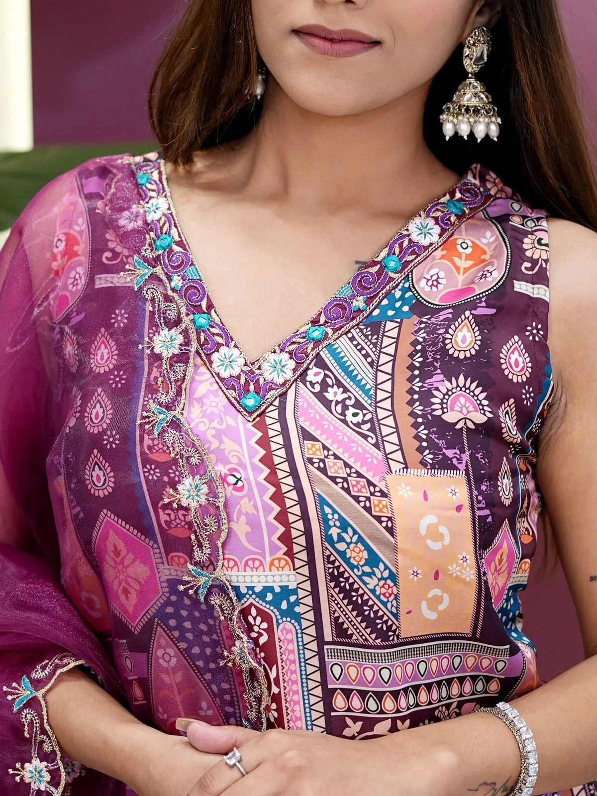Sleeveless Printed 3 Piece Kurti Set - Image 3