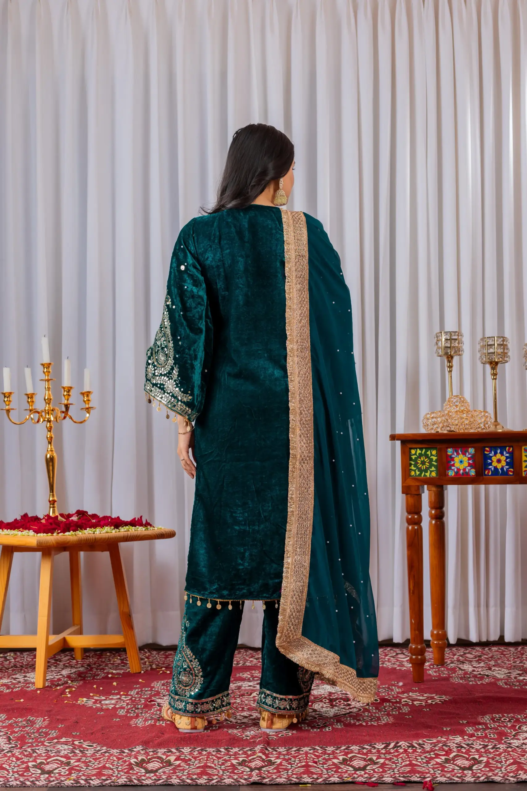 Teal Color Velvet Suit for Wedding - Image 2