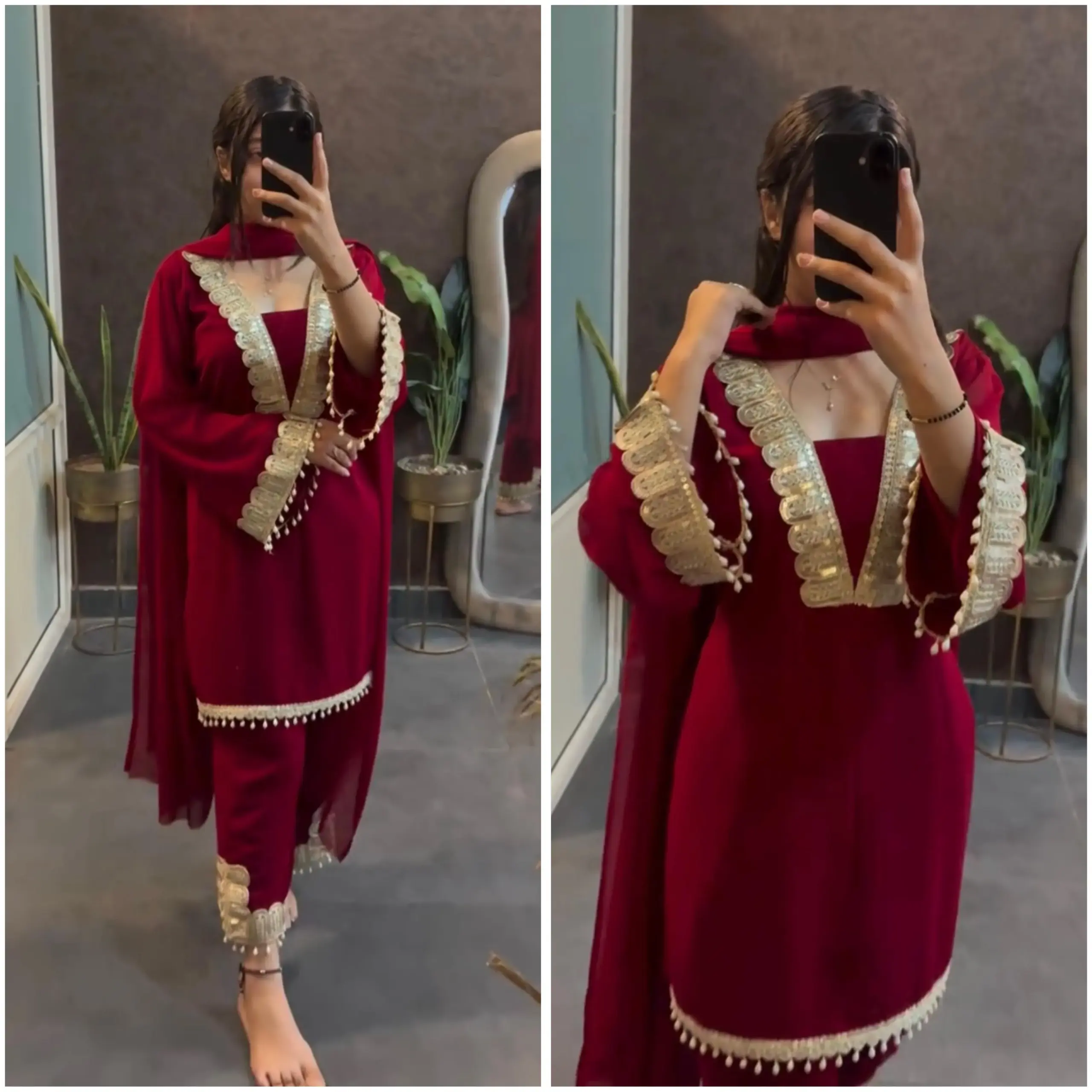 Trending Red Readymade Salwar Suit - Image 5
