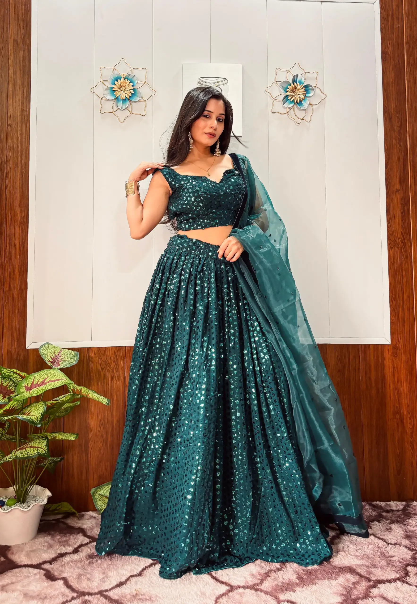 Wedding Special Georgette Green Lehenga - Image 2