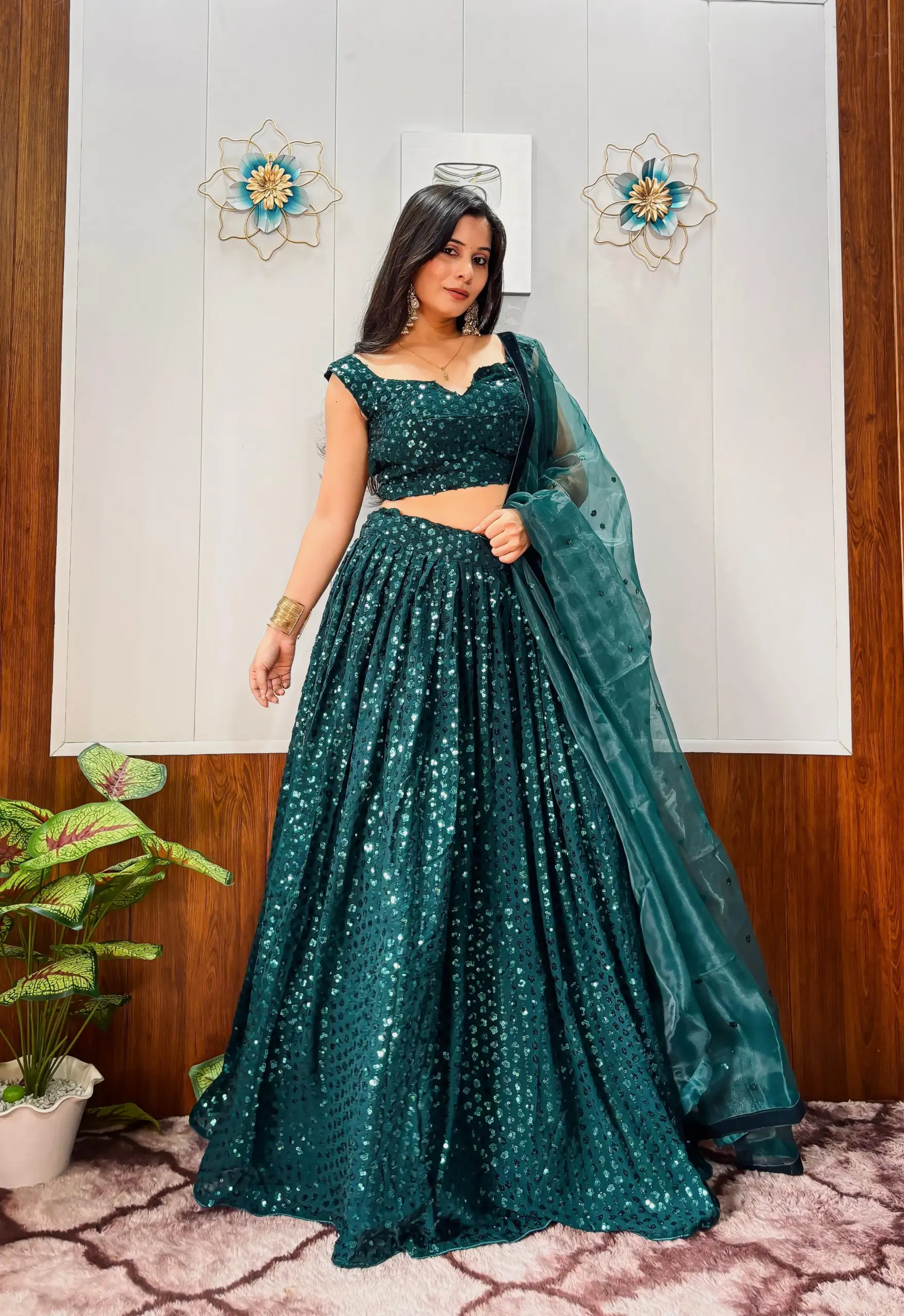 Wedding Special Georgette Green Lehenga - Image 5