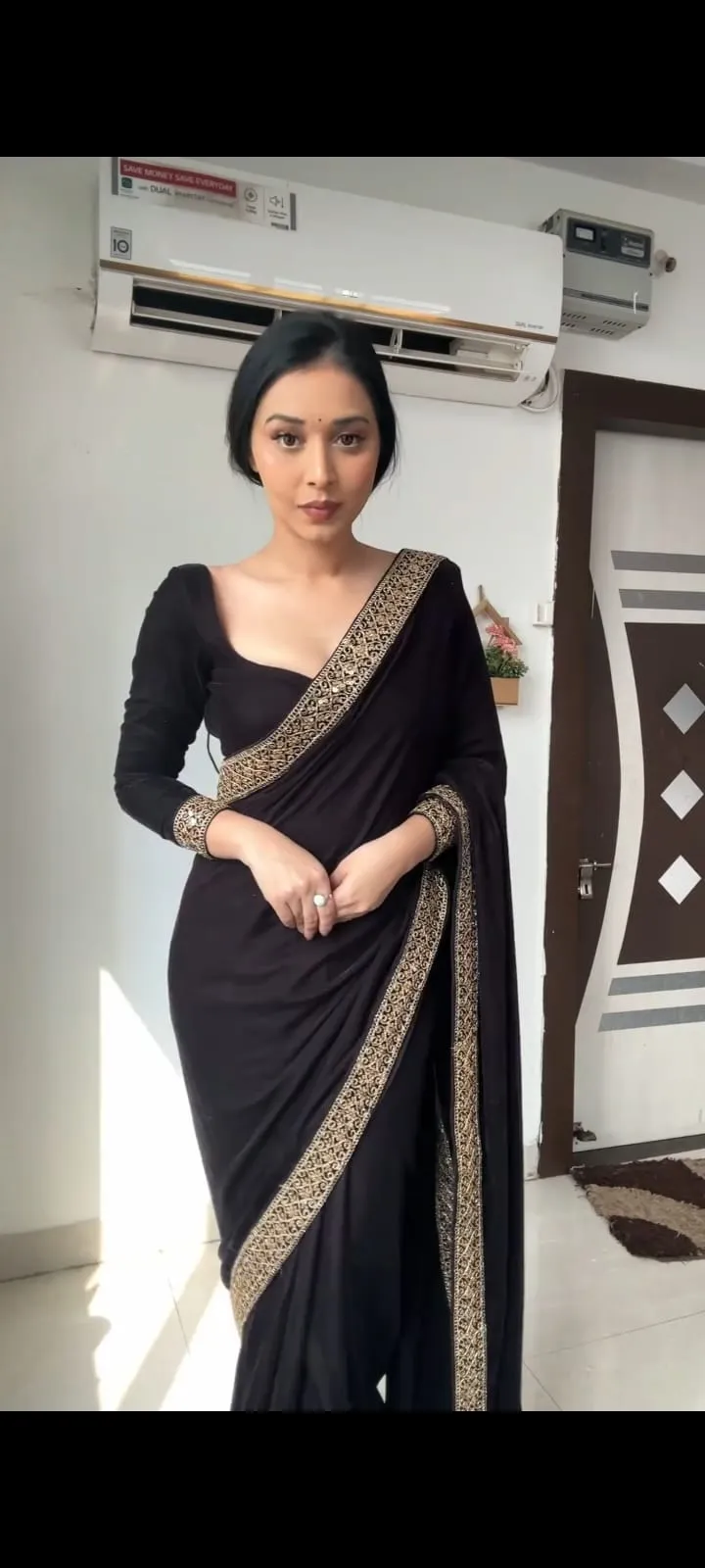 Winter Black Velvet Readymade Saree