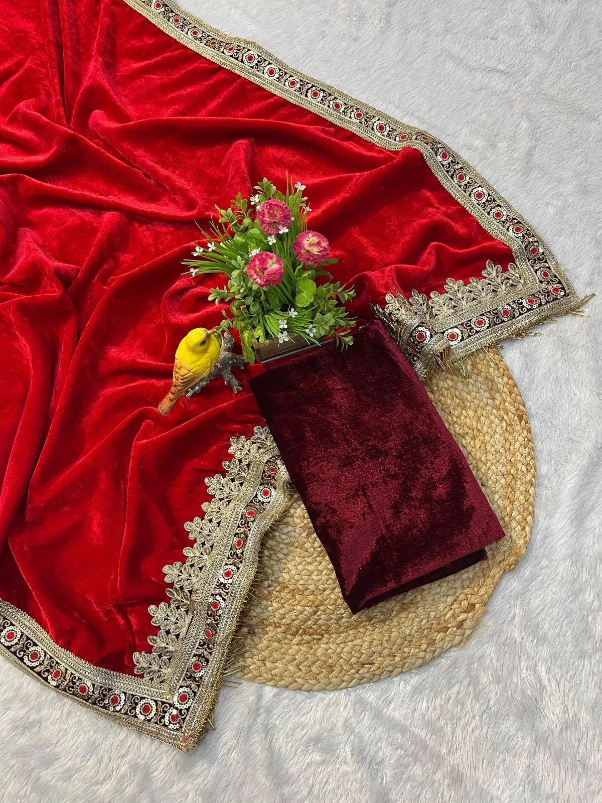 Winter Special Velvet Saree - Image 3