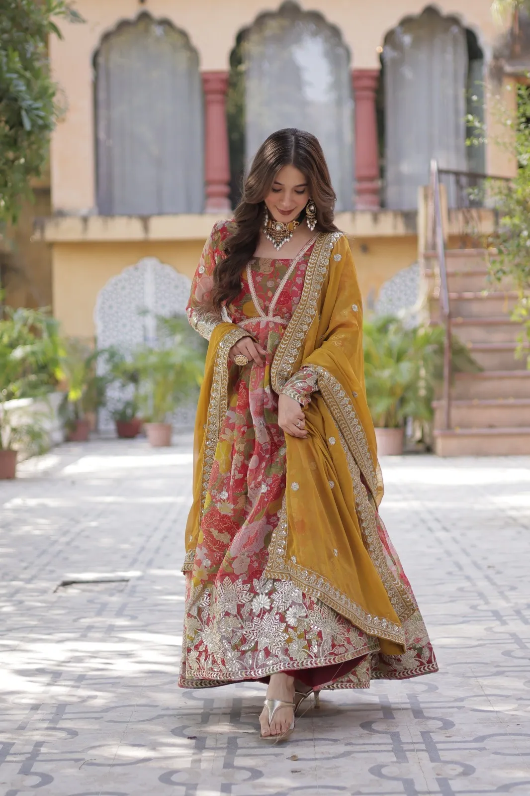 Alia Cut Pink Printed Gown with Dupatta for Occasion