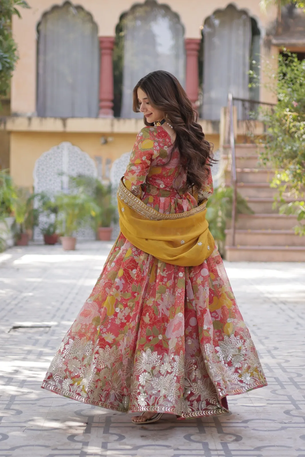Alia Cut Pink Printed Gown with Dupatta for Occasion - Image 2