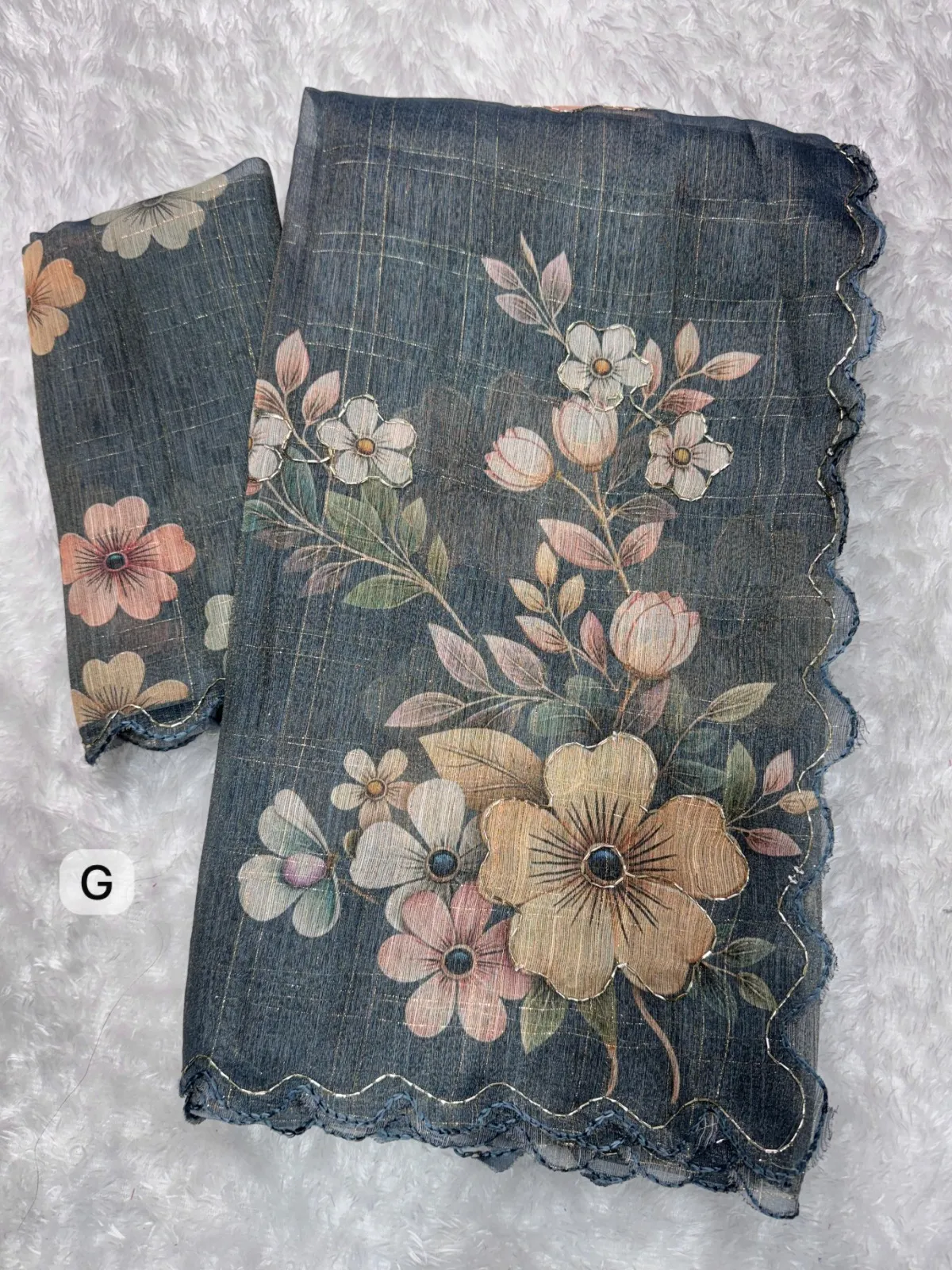 Beads and Cut work Floral Office Party Saree - Image 3
