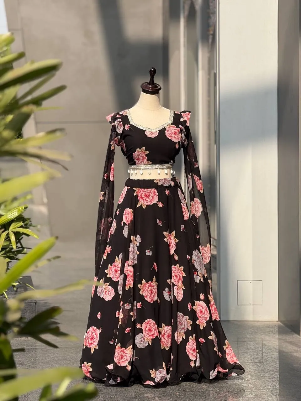Black Kalamkari Readymade Lehenga with Fancy Blouse - Image 3