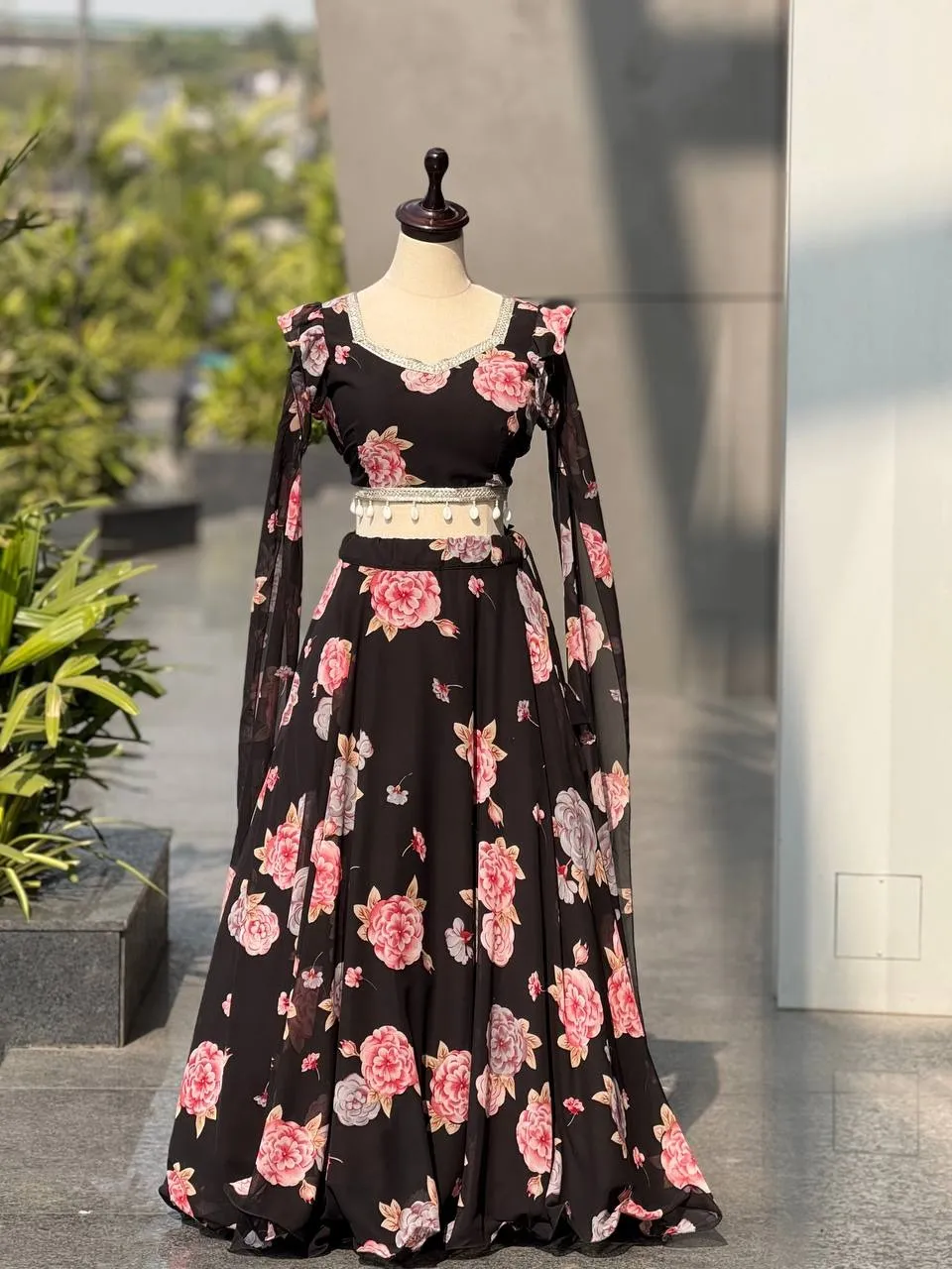 Black Kalamkari Readymade Lehenga with Fancy Blouse - Image 4