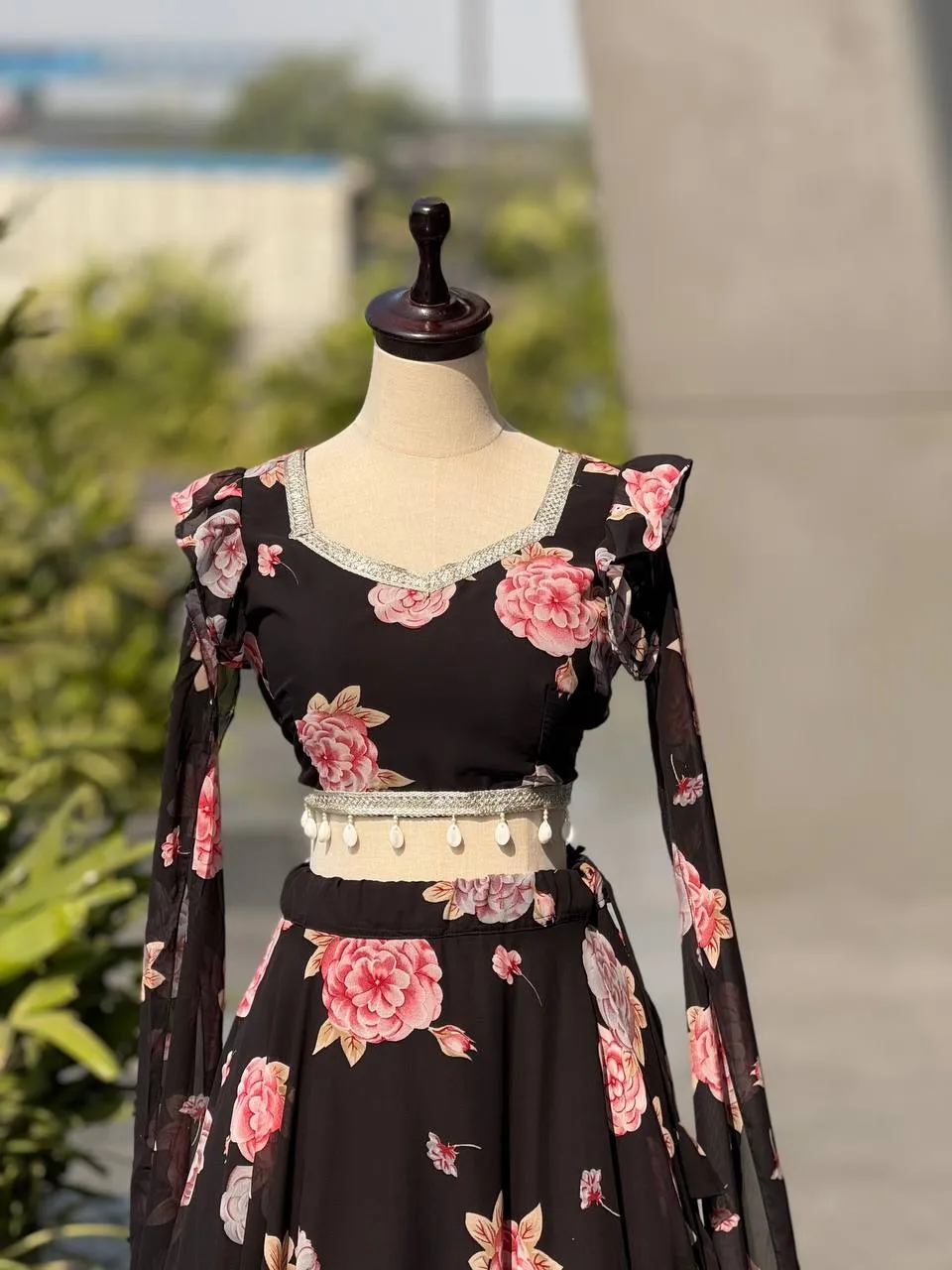 Black Kalamkari Readymade Lehenga with Fancy Blouse - Image 5