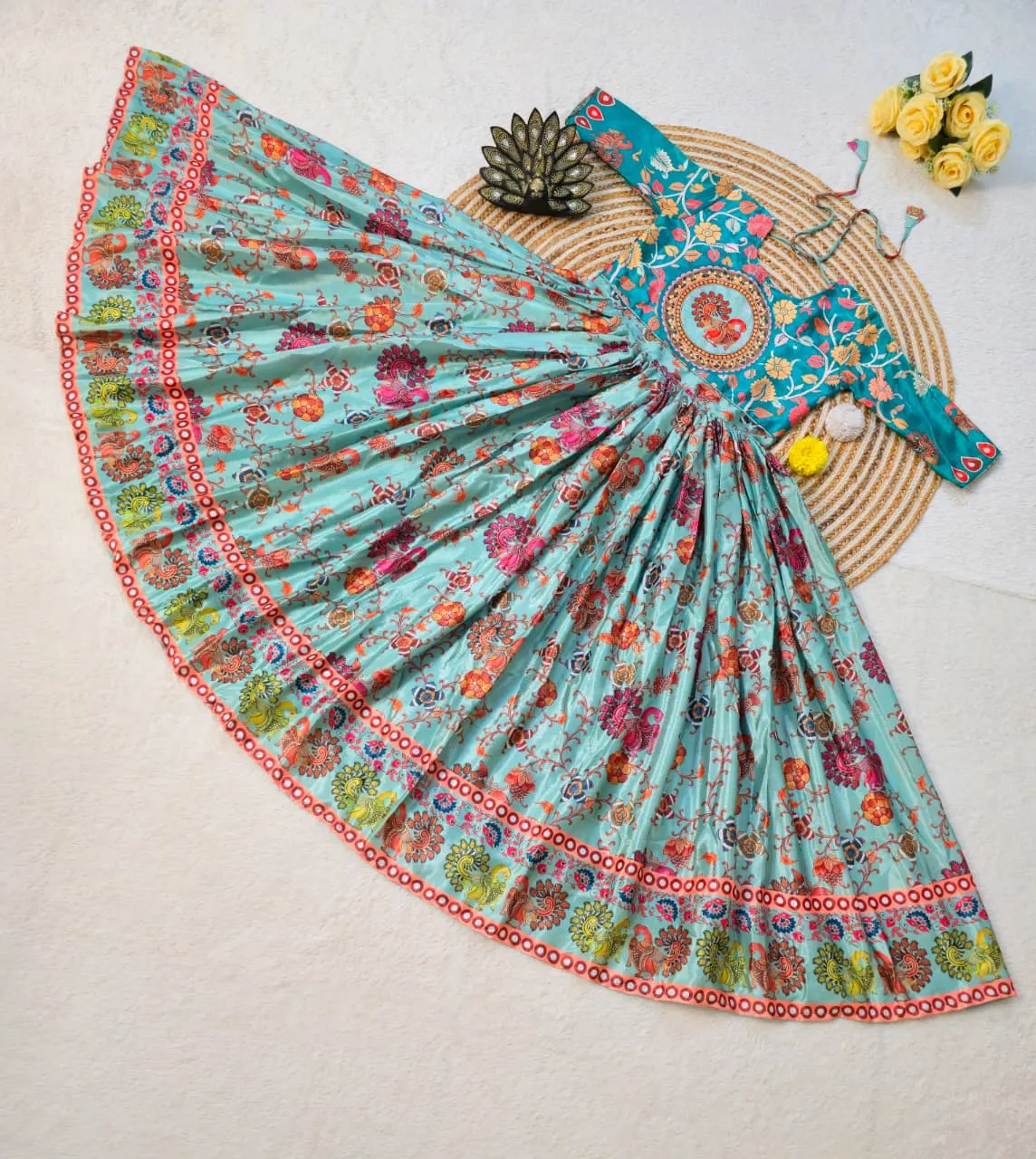 Blue Kalamkari Printed Gown Dupatta