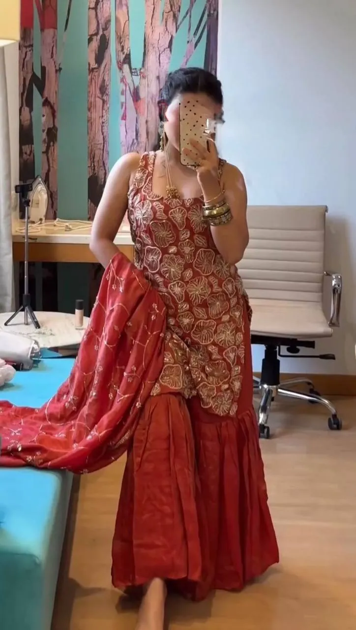 Influencer Style Sleeveless Sharara Suit