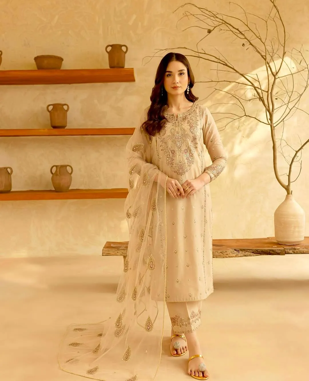 Light Orange Straight Pakistani Suit Set