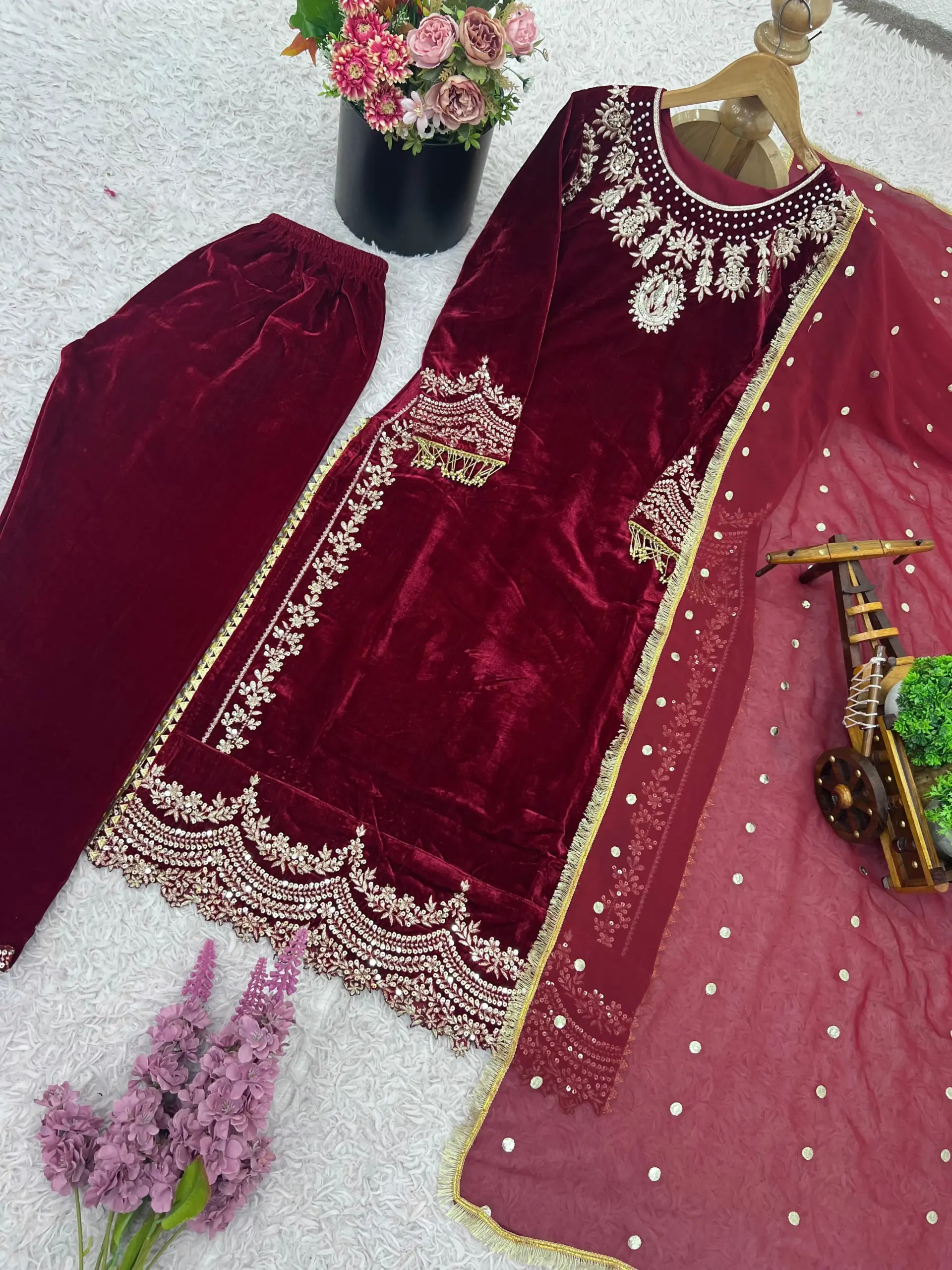Long Pakistani Velvet Dress - Image 2