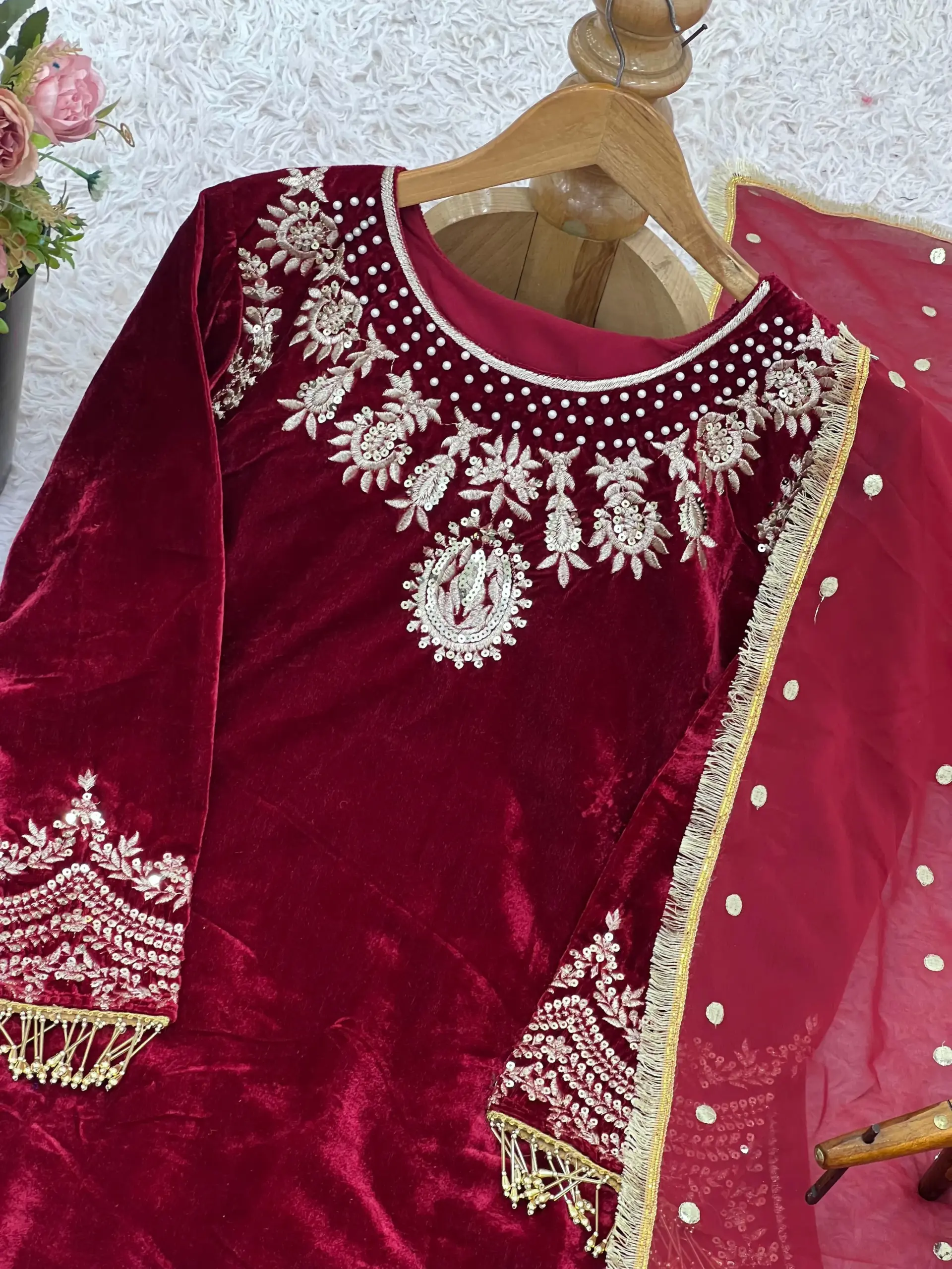 Long Pakistani Velvet Dress - Image 4