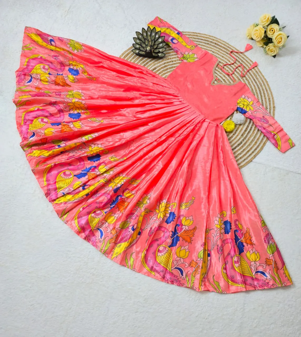 Pastel Kalamkari Printed Gown Dupatta