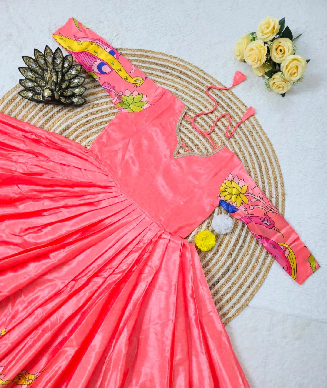 Pastel Kalamkari Printed Gown Dupatta - Image 2