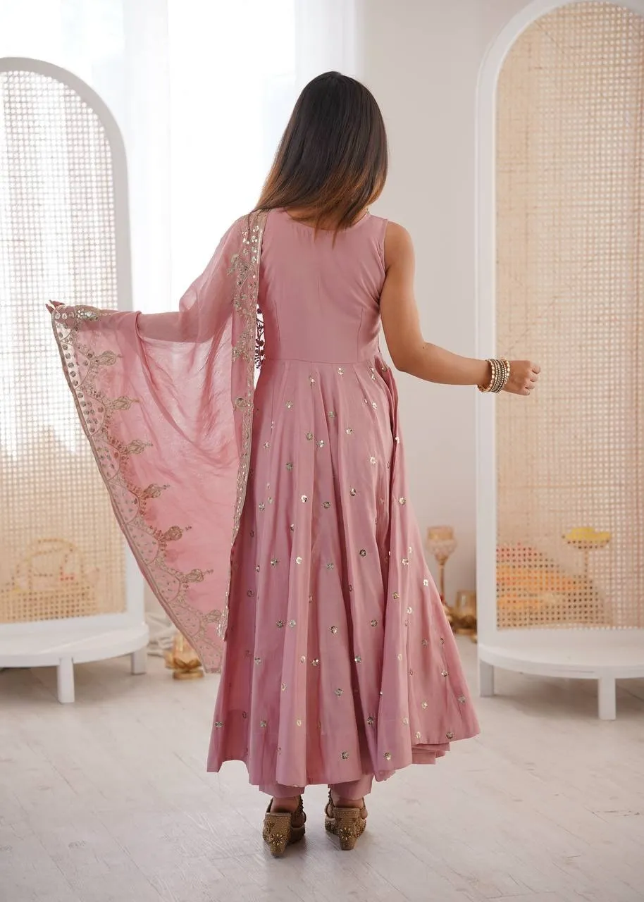 Peach Ethnic Gown with Dupatta Set for Girls - Image 5