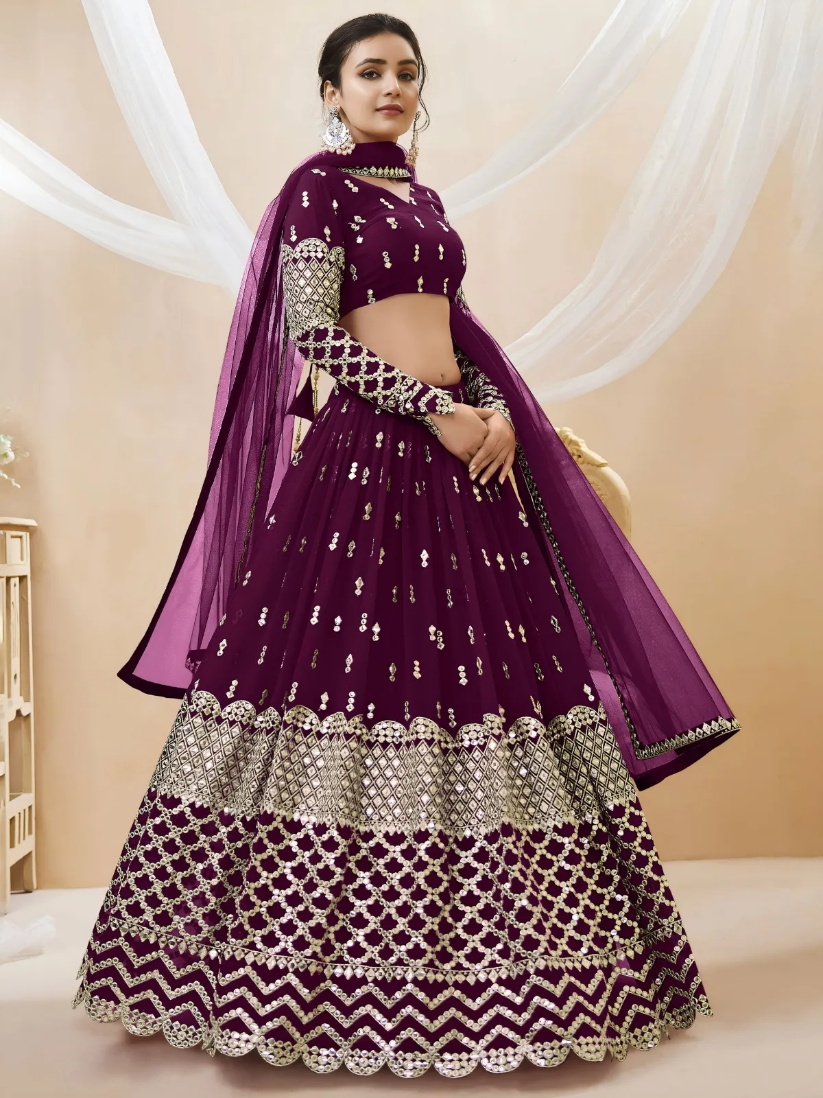 Premium Sangeet Lehenga Choli in Violet - Image 3