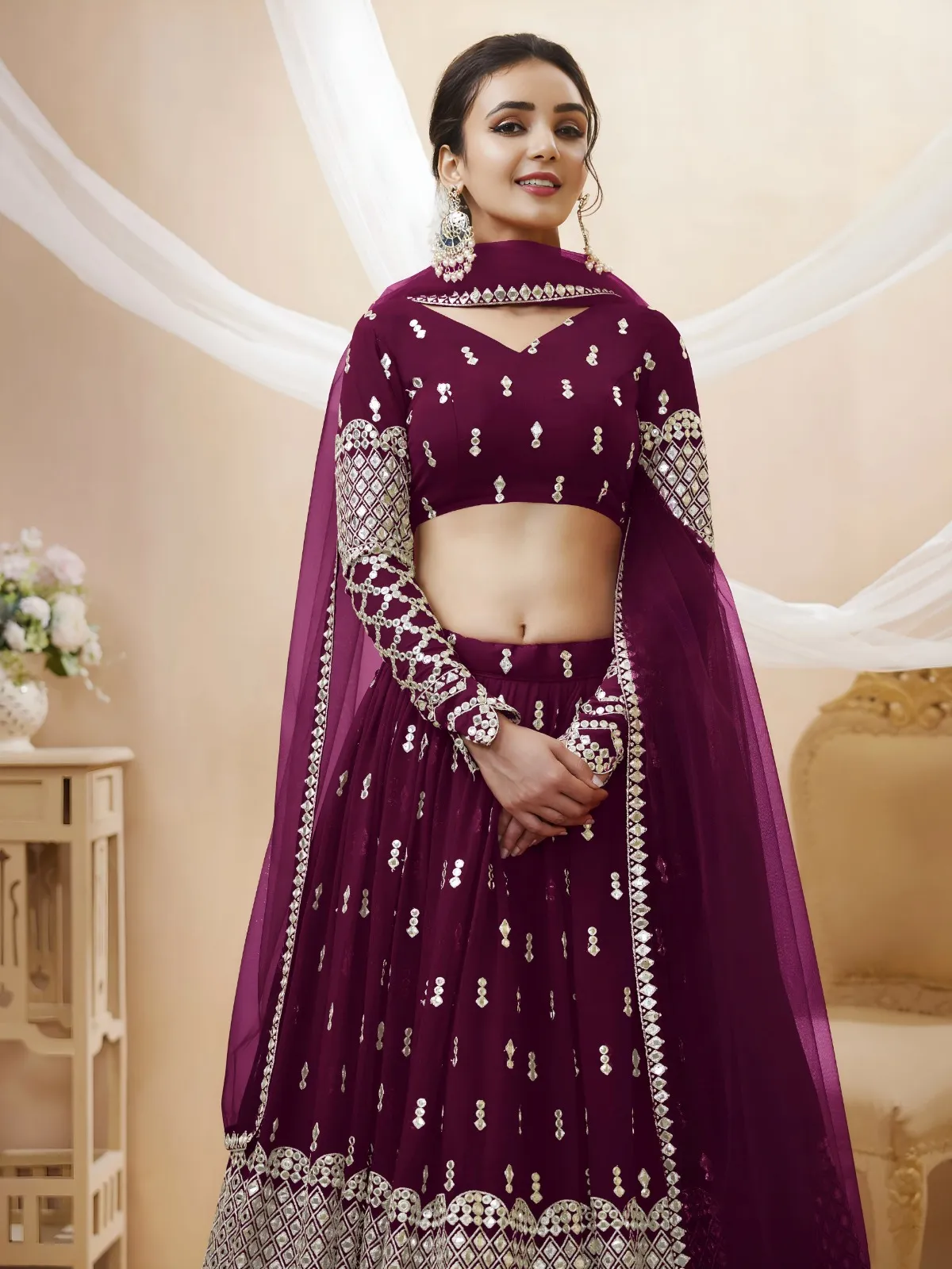 Premium Sangeet Lehenga Choli in Violet - Image 4