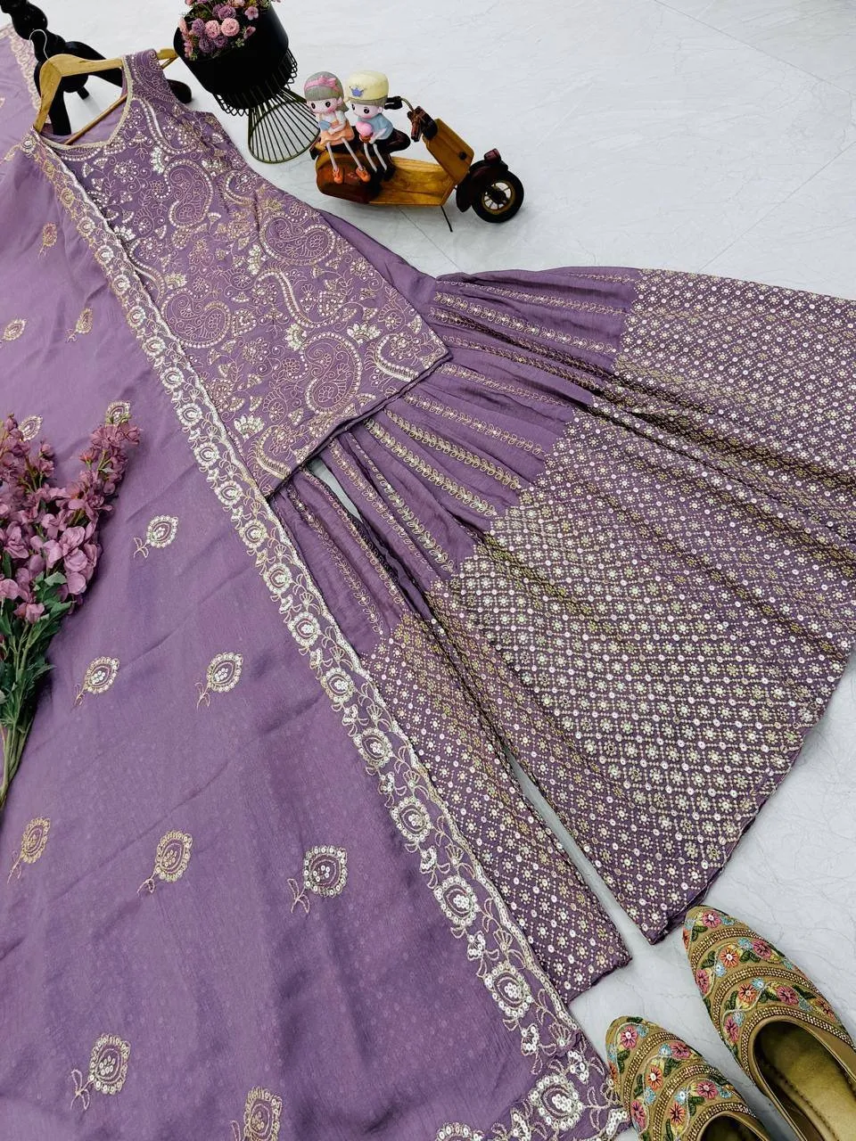 Purple Ethnic Sharara Set - Image 3