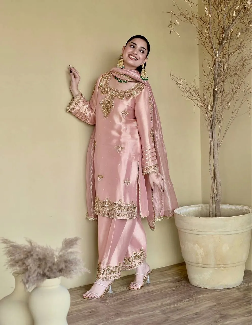 Rose Pink Embroidery Pakistani Plazzo