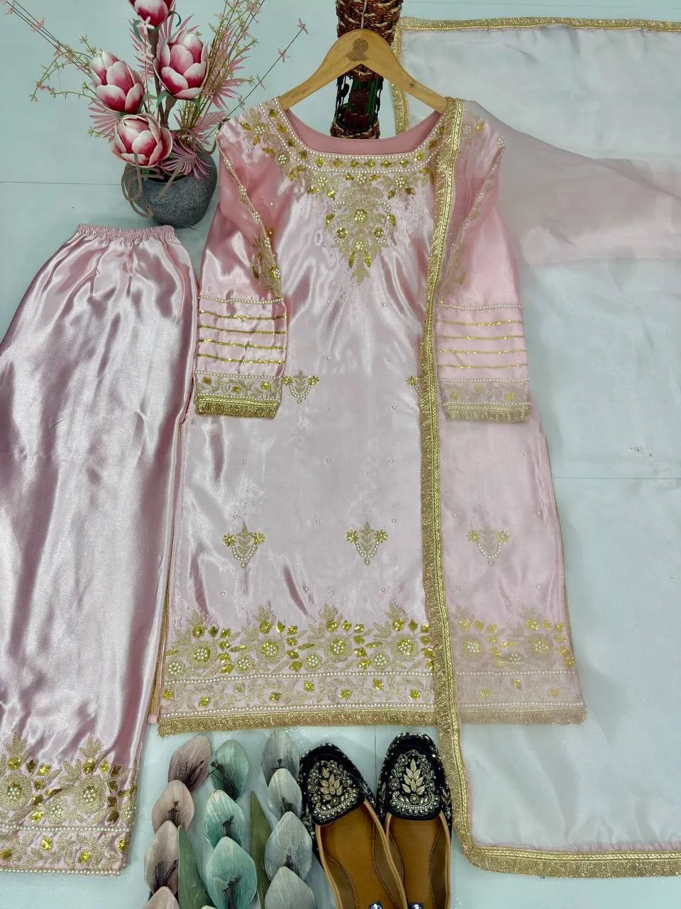 Rose Pink Embroidery Pakistani Plazzo - Image 2