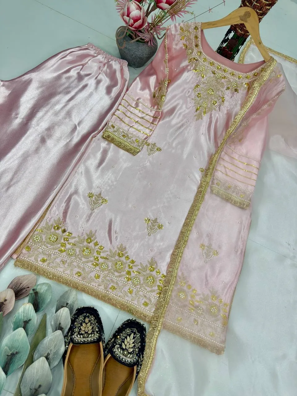 Rose Pink Embroidery Pakistani Plazzo - Image 3