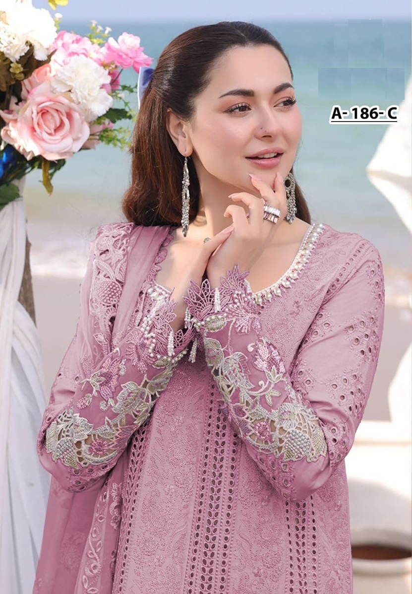 Hania Amir Cotton Dress Material Pink