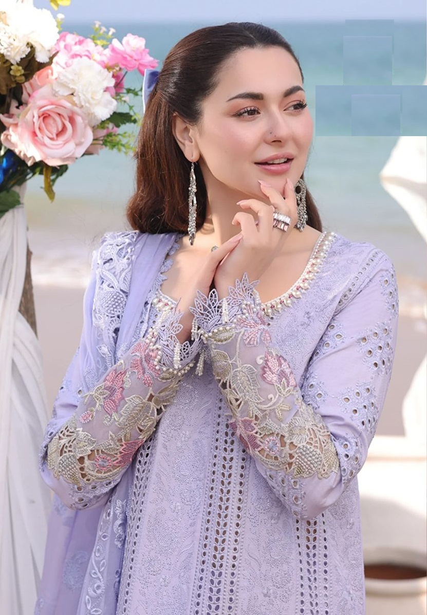 Hania Amir Cotton Dress Material Purple