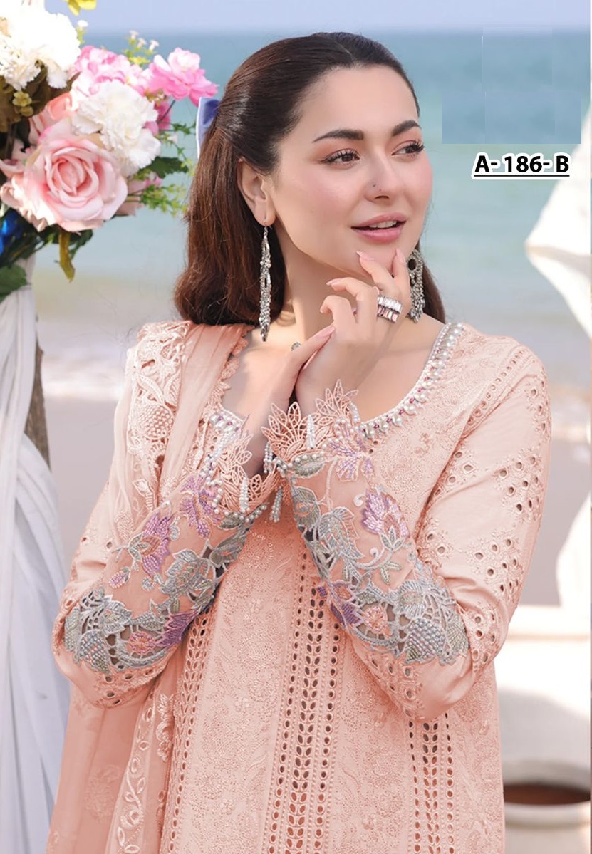 Hania Amir Cotton Dress Material Peach