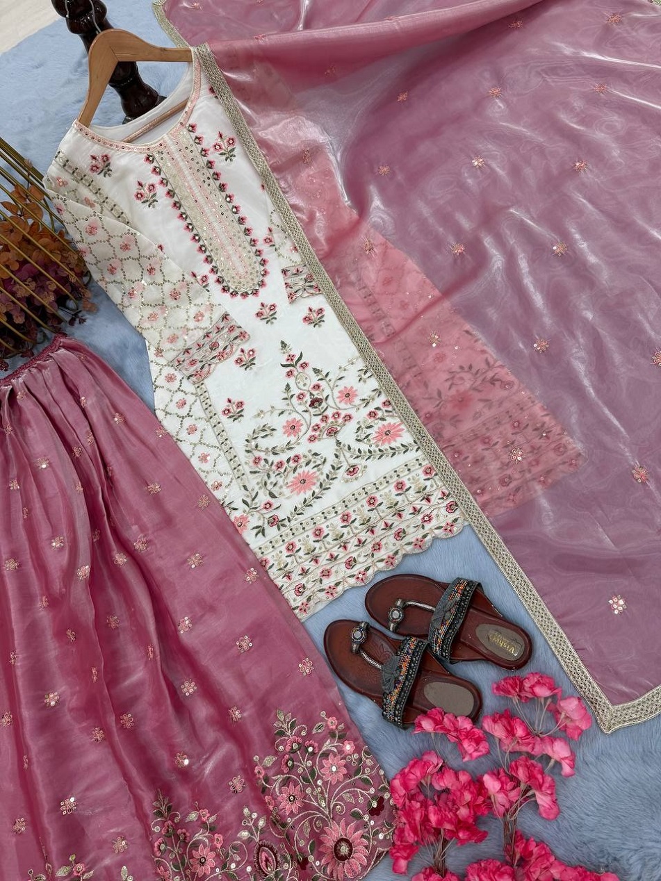 White Contrast Women Pakistani Readymade Dress