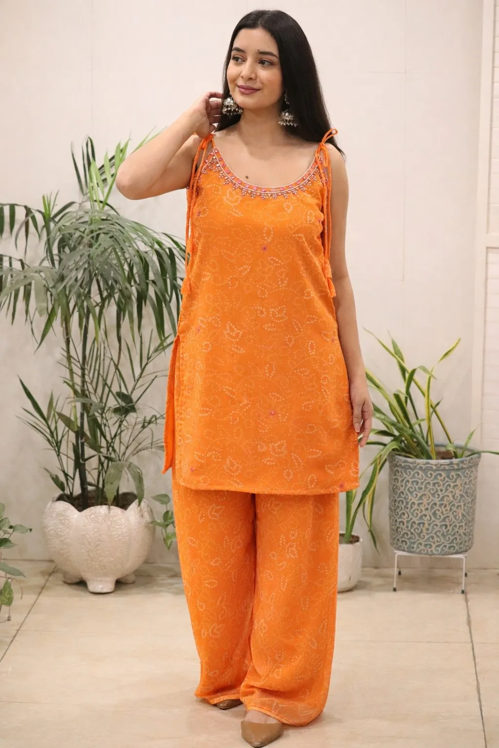 Bandani Printed Sleeveless Kurti Bottom Set