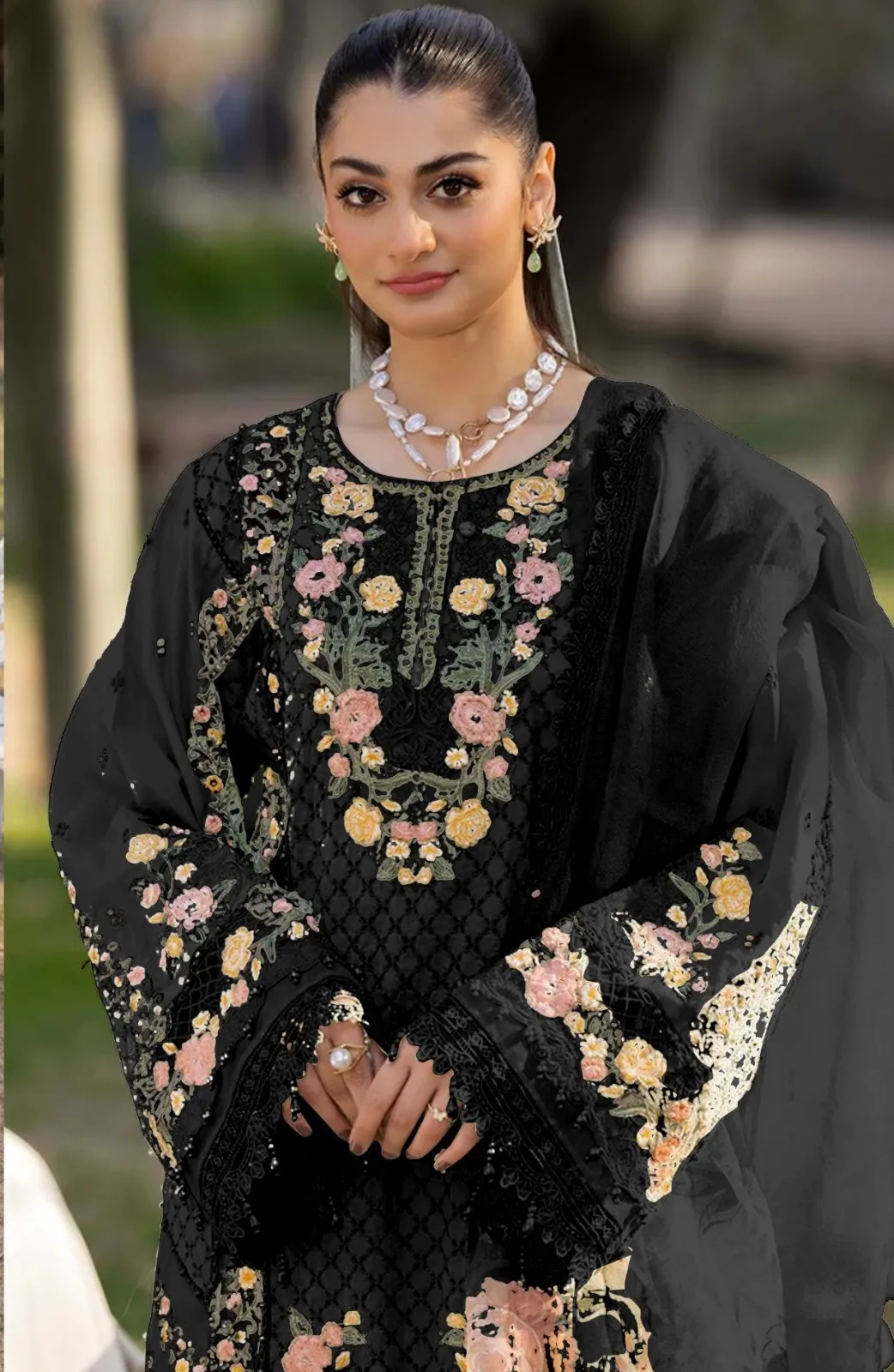 Black Cotton Pakistani Suit for Women