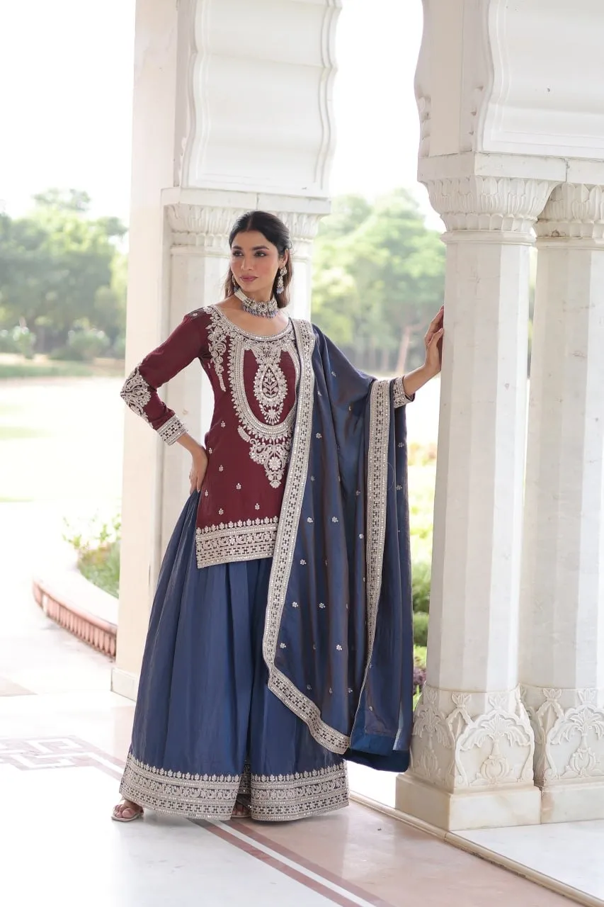 Contrast Short Shirt Plazzo Pakistani Dress for Eid - Image 3