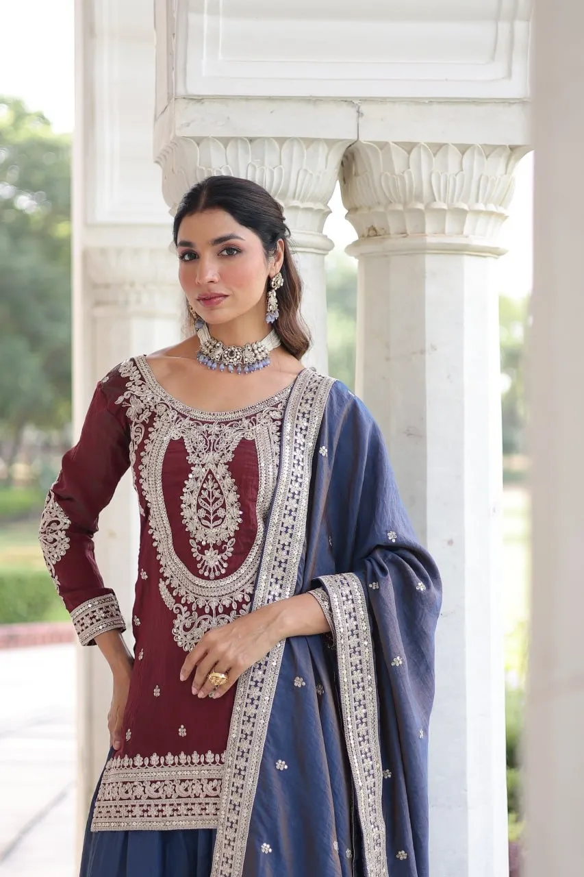 Contrast Short Shirt Plazzo Pakistani Dress for Eid - Image 4