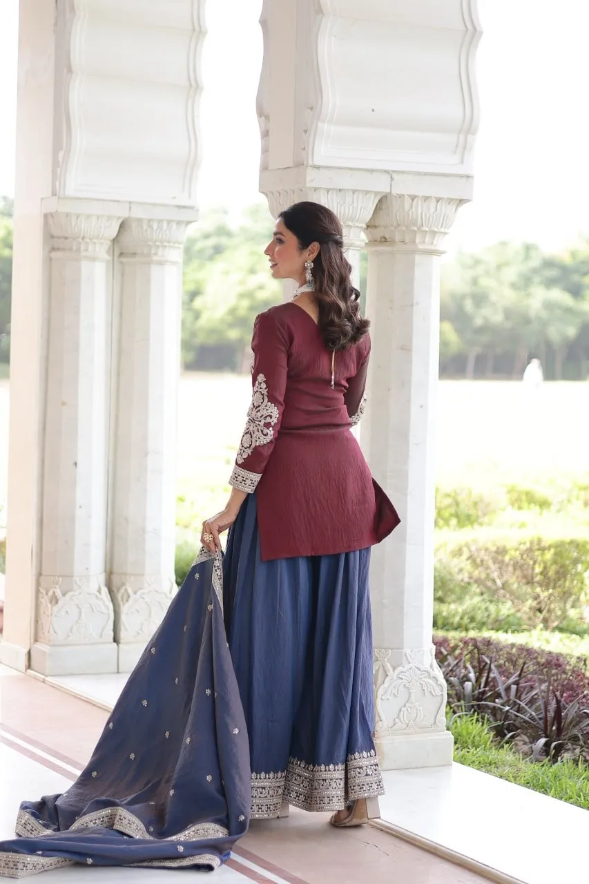 Contrast Short Shirt Plazzo Pakistani Dress for Eid - Image 5