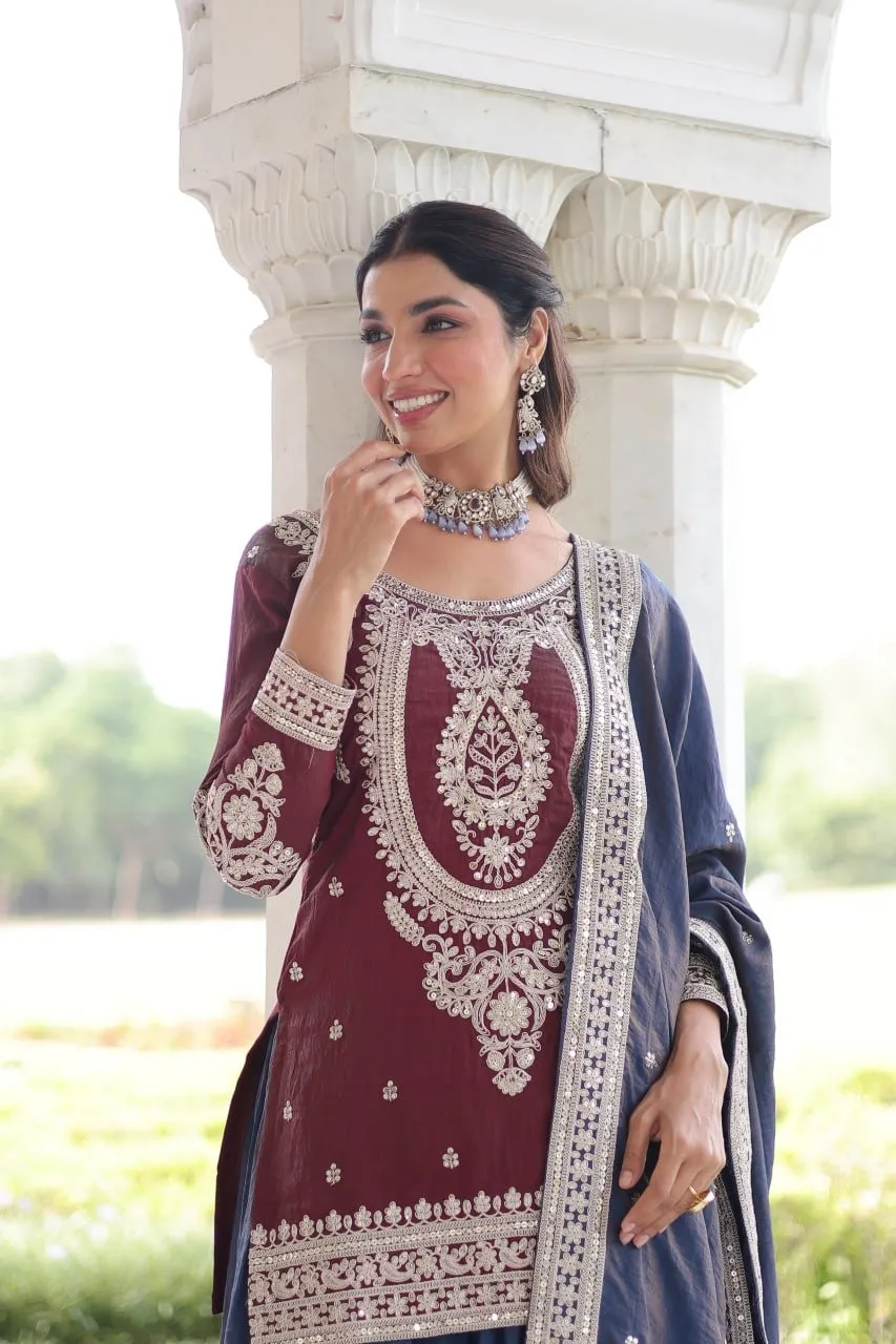 Contrast Short Shirt Plazzo Pakistani Dress for Eid - Image 6