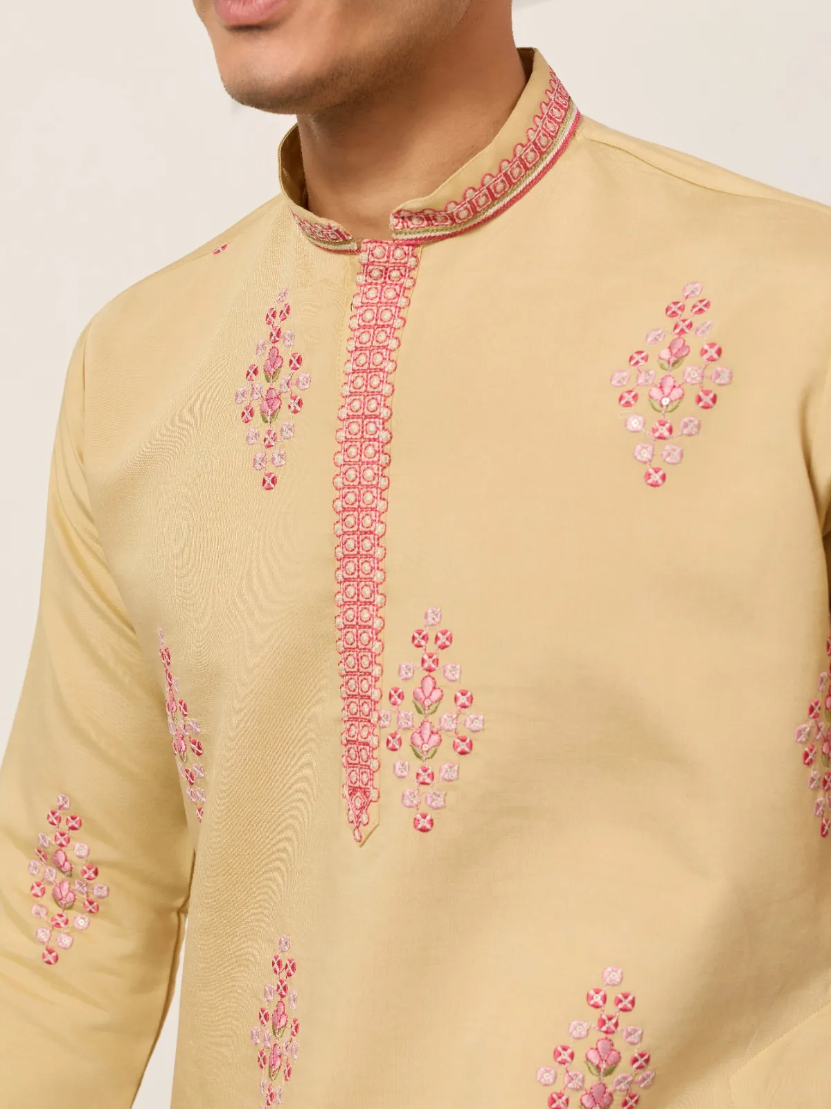 Haldi Special Yellow Men Embroidery Kurta - Image 3