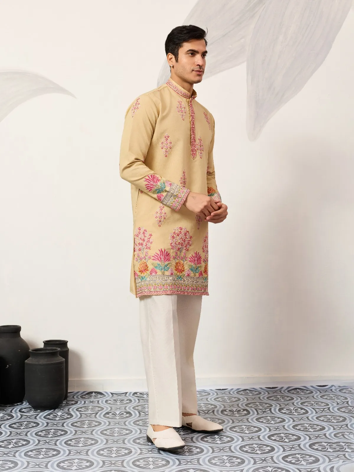 Haldi Special Yellow Men Embroidery Kurta - Image 5
