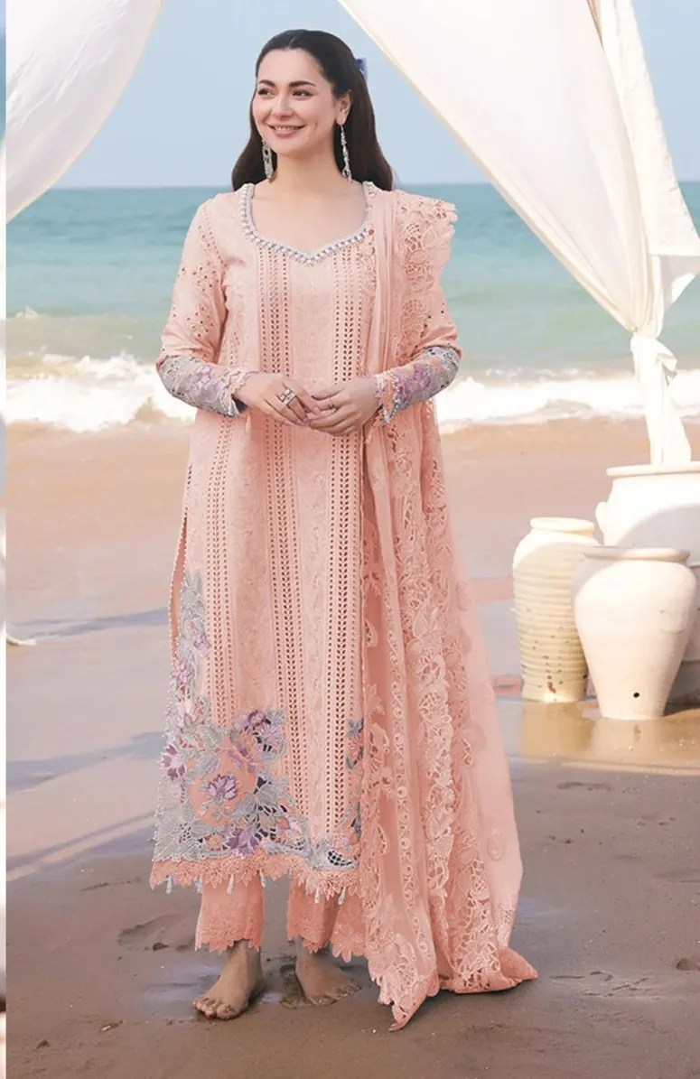 Hania Amir Cotton Dress Material Peach - Image 4