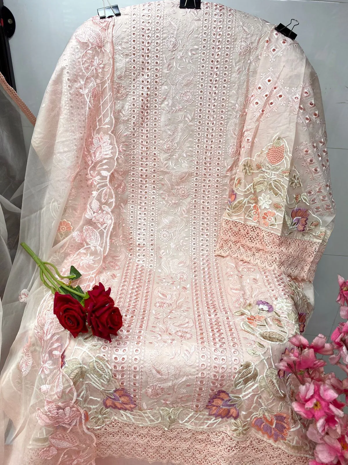 Hania Amir Cotton Dress Material Peach - Image 2