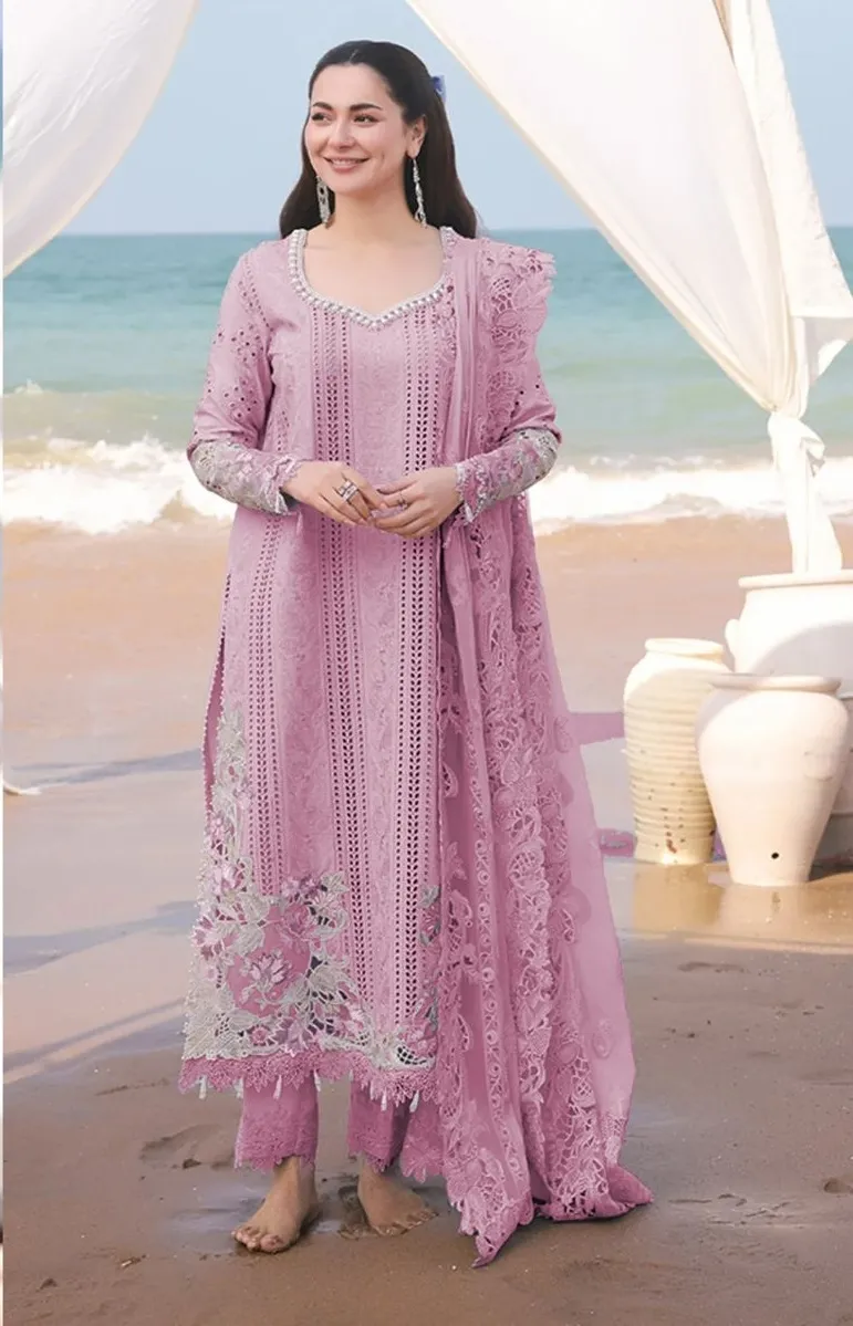 Hania Amir Cotton Dress Material Pink - Image 4