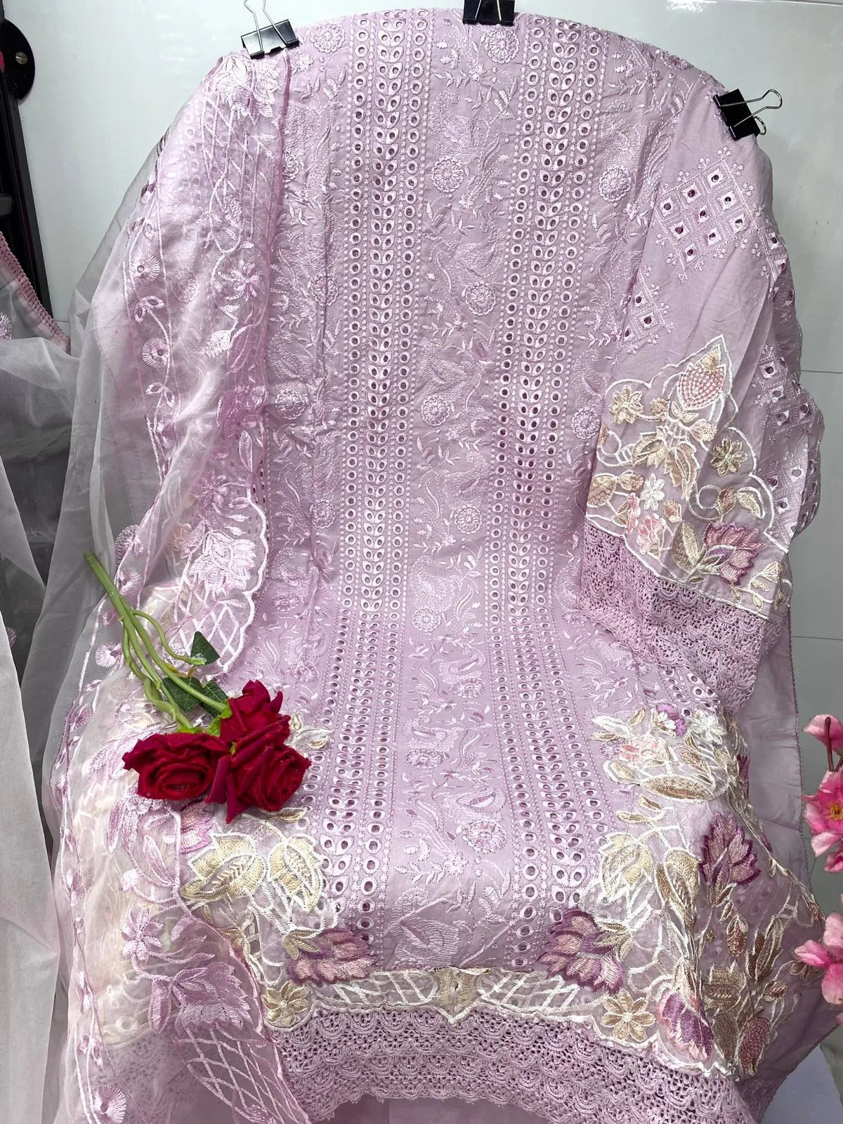 Hania Amir Cotton Dress Material Pink - Image 2