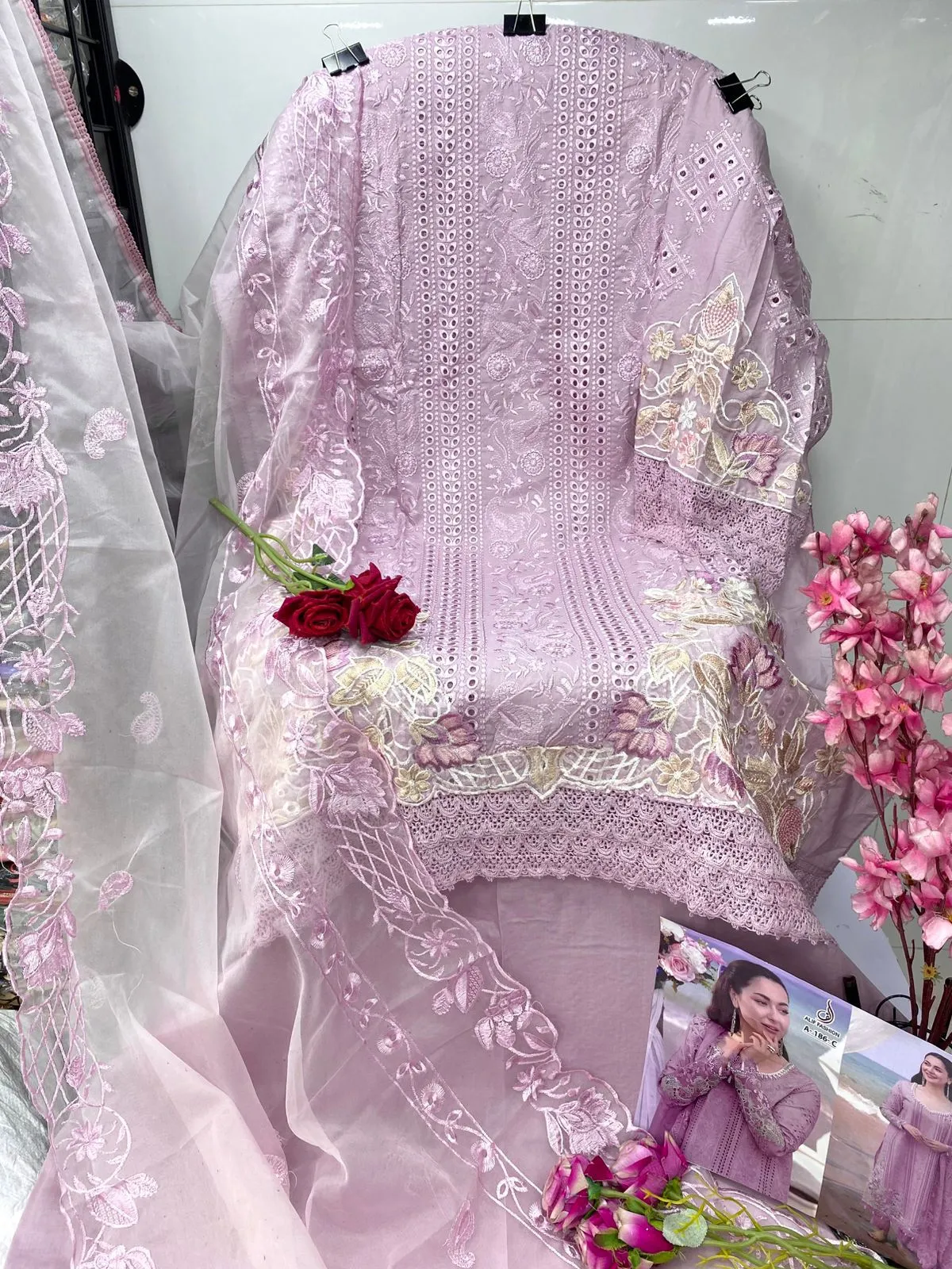 Hania Amir Cotton Dress Material Pink - Image 3