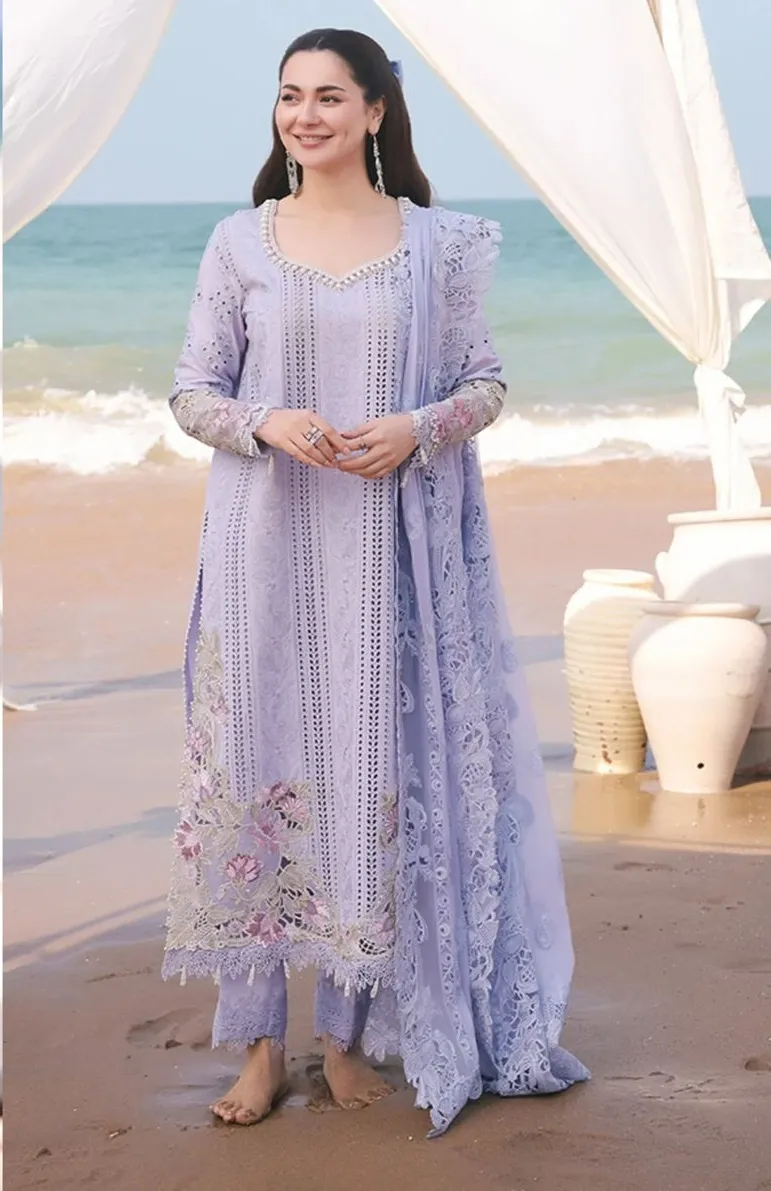 Hania Amir Cotton Dress Material Purple - Image 4
