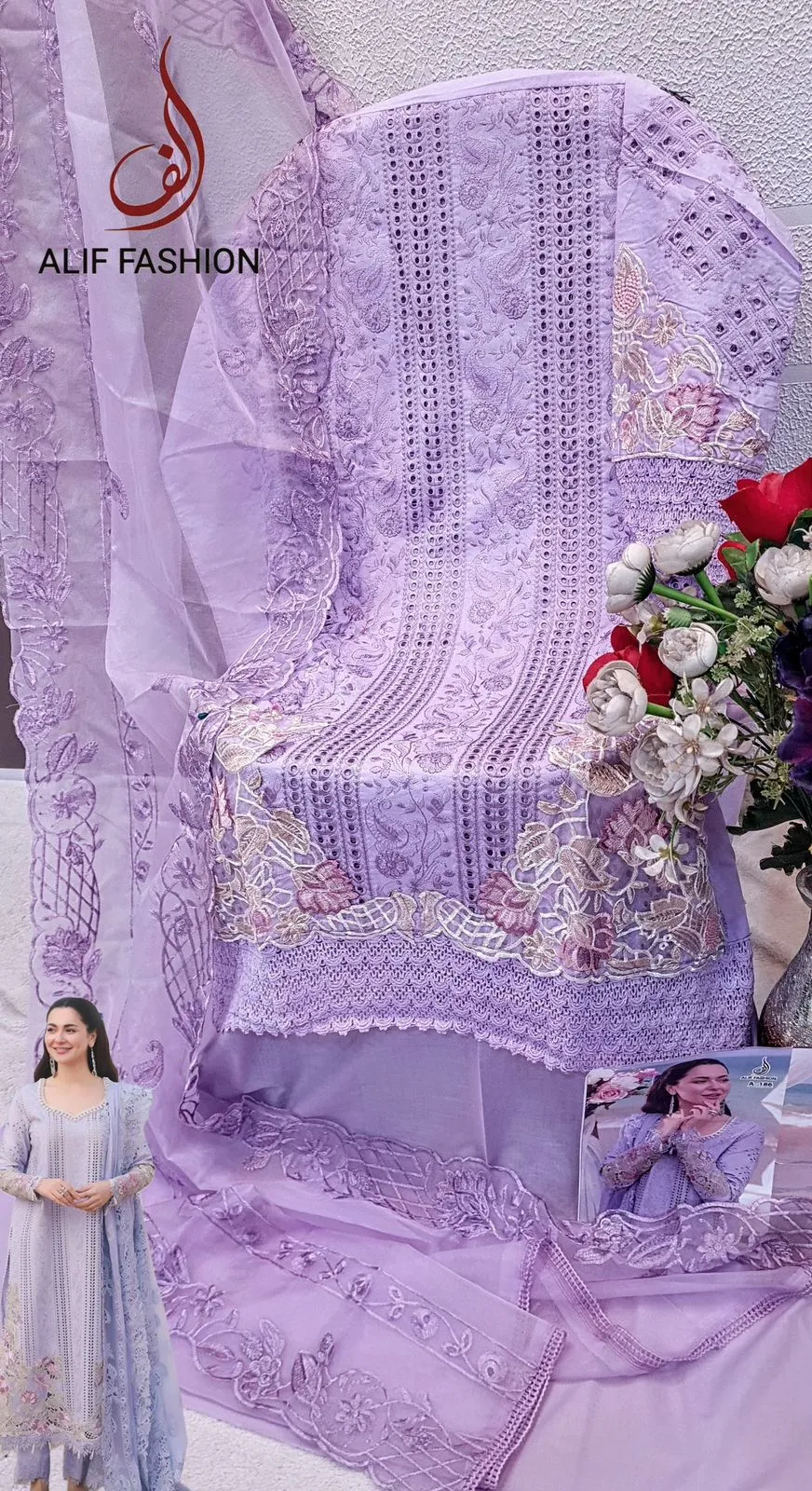 Hania Amir Cotton Dress Material Purple - Image 2