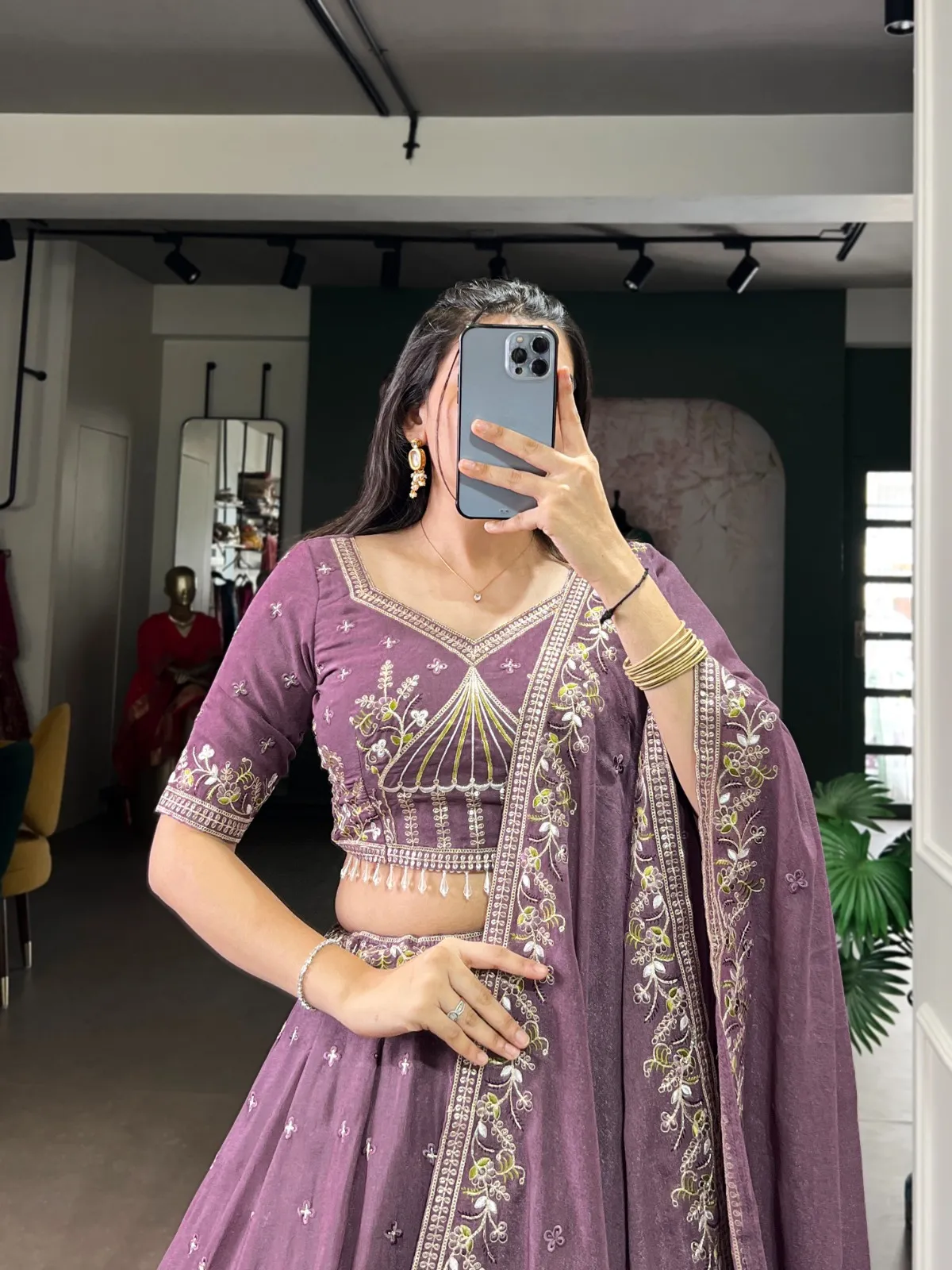 Lavander Bridesmaid Embroidery Lehenga Blouse - Image 2