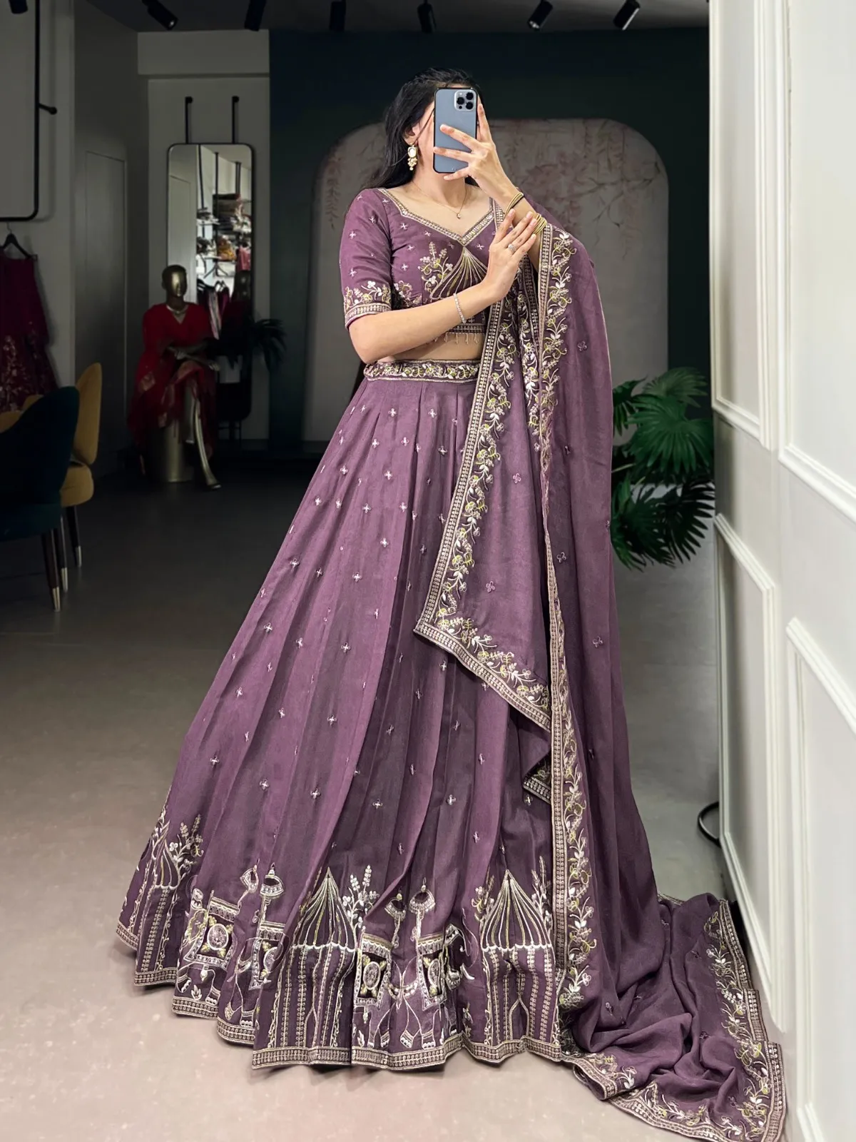 Lavander Bridesmaid Embroidery Lehenga Blouse - Image 3