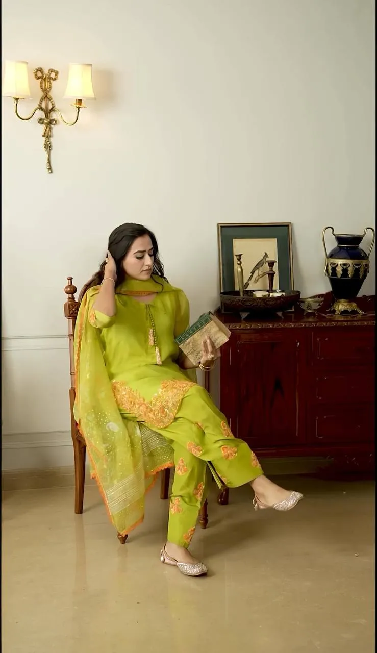Lime Green Pakistani Farshi Dress